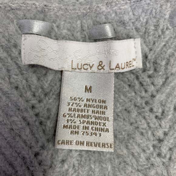 LUCY & LAUREL Grey Nylon Blend Ribbon Trim V-Neck Sweater - Picture 5 of 6